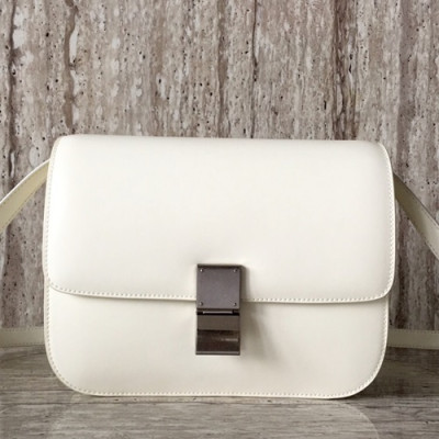 Celine Leather Classic Box Shoulder Bag,24CM - 셀린느 레더 클래식 박스 숄더백 ,11045-18,24CM,화이트