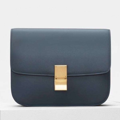 Celine Leather Classic Box Shoulder Bag,24CM - 셀린느 레더 클래식 박스 숄더백 ,11045-20,24CM,네이비