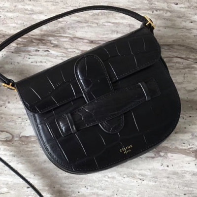 Celine Leather Saddle Shoulder Bag,17CM - 셀린느 레더 새들 숄더백 ,66309 - 2,17CM,블랙