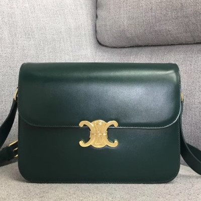 Celine 2019 Leather Women Large Shoulder Bag,24CM - 셀린느 2019 레더 여성용 라지 숄더백 ,187363-3,24CM,다크그린