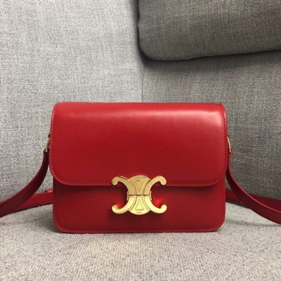 Celine 2019 Leather Women Small Shoulder Bag,19CM - 셀린느 2019 레더 여성용 스몰 숄더백 ,188423-2,19CM,레드