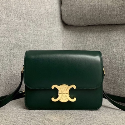 Celine 2019 Leather Women Small Shoulder Bag,19CM - 셀린느 2019 레더 여성용 스몰 숄더백 ,188423-4,19CM,다크그린