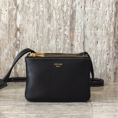 Celine Leather Trio Mini Shoulder Bag,13CM - 셀린느 레더 트리오 미니 여성용 숄더백 ,55422 - 1,13CM,블랙