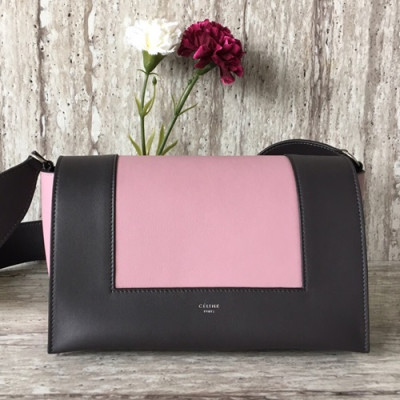 Celine Leather Frame Shoulder Bag,25CM - 셀린느 레더 프레임 여성용 숄더백 ,43343-8,25CM,핑크+다크그레이