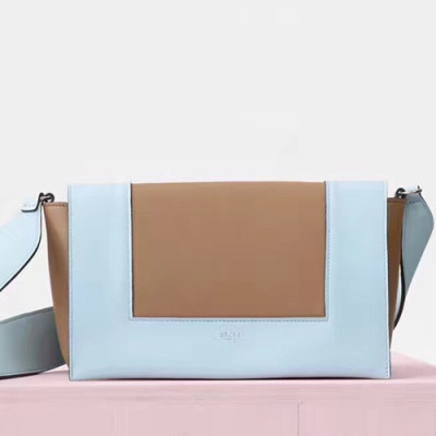 Celine Leather Frame Shoulder Bag,25CM - 셀린느 레더 프레임 여성용 숄더백 ,43343-10,25CM,스카이블루+카멜