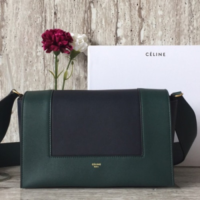 Celine Leather Frame Shoulder Bag,25CM - 셀린느 레더 프레임 여성용 숄더백 ,43343-12,25CM,다크그린+네이비