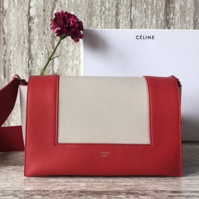 Celine Leather Frame Shoulder Bag,25CM - 셀린느 레더 프레임 여성용 숄더백 ,43343-13,25CM,레드+라이트그레이