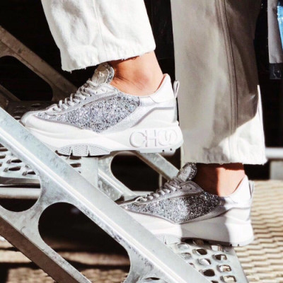 Jimmy Choo 2019 Ladies Glitter Silk Leather Sneakers - 지미츄 여성 글리터 실크 레더 슈즈 Jim0037x.Size(225 - 255).실버