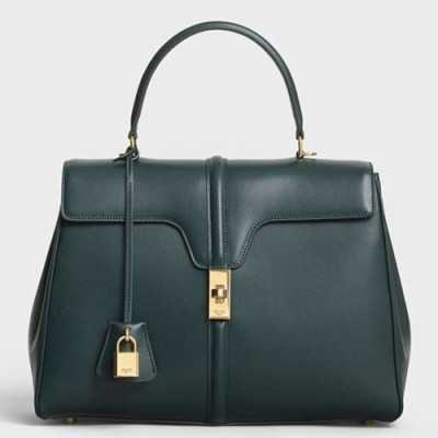 Celine 16 Leather Medium Tote Shoulder Bag,32CM - 셀린느 16 레더 미듐 토트 숄더백 ,187373-3,32CM,다크그린