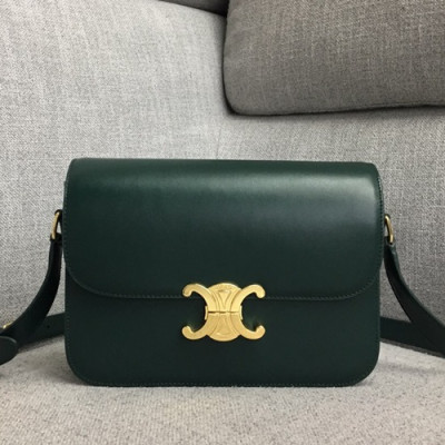 Celine 2019 Leather Women Shoulder Bag,22CM - 셀린느 2019 레더 여성용 숄더백 ,187368-8,22CM,다크그린