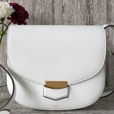 Celine Leather Trotteur Large Shoulder Bag,23CM - 셀린느 레더 트로터 라지 숄더백 ,77420-11,23CM,화이트