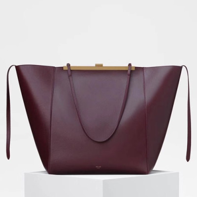 Celine Cabas Clasp Leather Tote Bag,30CM - 셀린느 카바스 클래스프 레더 토트백 ,90056-2,30CM,와인