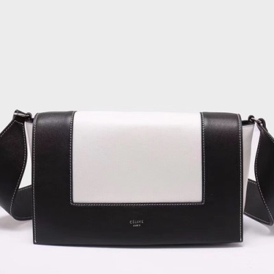 Celine Leather Frame Shoulder Bag,25CM - 셀린느 레더 프레임 여성용 숄더백 ,43343-23,25CM,화이트+블랙