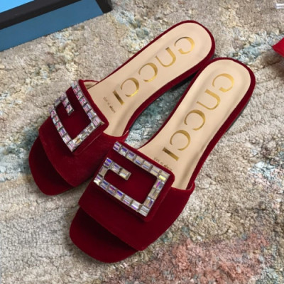 Gucci 2019 Ladies Crystal G Logo  Suede Slipper - 구찌 여성 크리스탈  G로고 스웨이드 슬리퍼Guc0999x.Size(225 -  250).레드