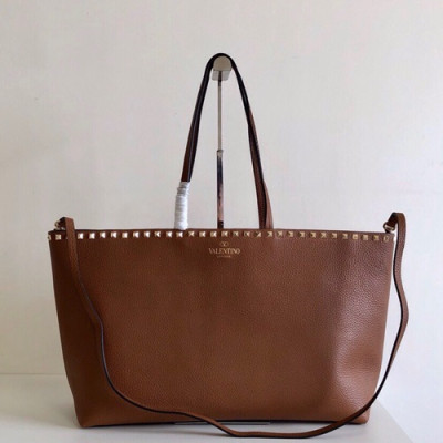 Valentino 2019 Leather Garavani Rockstud Tote Shoudler Shopper Bag,48CM - 발렌티노 2019 레더 가라바니 락스터드 토트 숄더 쇼퍼백,VTB0050,48CM,브라운