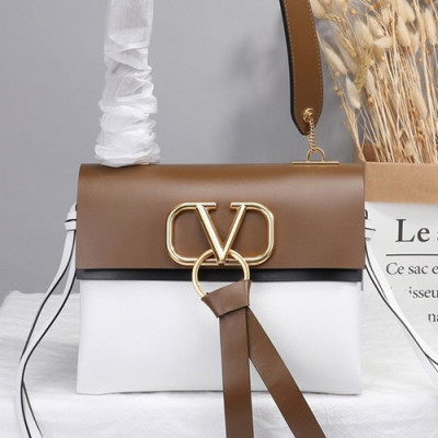 Valentino 2019 V-ring Leather Shoudler Bag,24CM - 발렌티노 2019 브이링 여성용 레더 숄더백 ,VTB0061,24CM,브라운+화이트