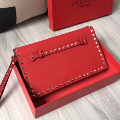 Valentino 2019 Rockstud Leather Clutch Bag,28cm - 발렌티노 2019 락스터드 레더 여성용 클러치백,VTB0070,28cm,레드