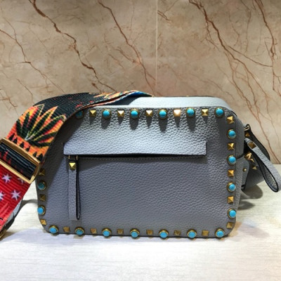 Valentino 2019 Leather Camera Shoudler Bag,24CM - 발렌티노 2019 여성용 레더 카메라 숄더백 ,VTB0079,24CM,블루그레이