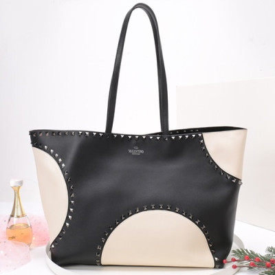 [활용성 대박!!] Valentino 2019 Leather Rockstud Tote Shoudler Shopper Bag,35CM - 발렌티노 2019 레더 락스터드 토트 숄더 쇼퍼백,VTB0088,35CM,블랙