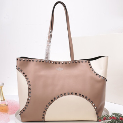 Valentino 2019 Leather Rockstud Tote Shoudler Shopper Bag,35CM - 발렌티노 2019 레더 락스터드 토트 숄더 쇼퍼백,VTB0090,35CM,핑크