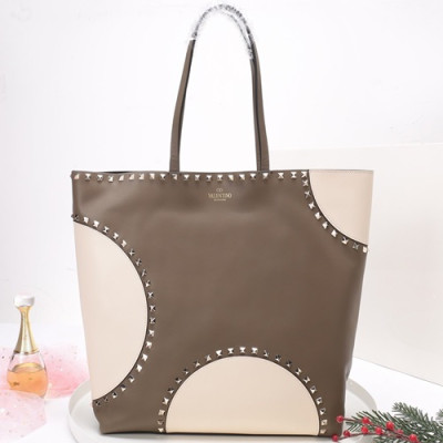 Valentino 2019 Leather Rockstud Tote Shoudler Shopper Bag,35CM - 발렌티노 2019 레더 락스터드 토트 숄더 쇼퍼백,VTB0091,35CM,카키그레이