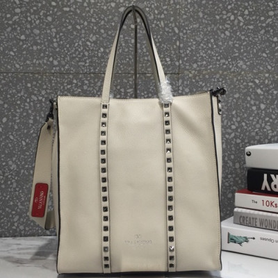 Valentino 2019 Leather Rockstud Tote Shoudler Shopper Bag,30CM - 발렌티노 2019 레더 락스터드 토트 숄더 쇼퍼백,VTB0097,30CM,크림