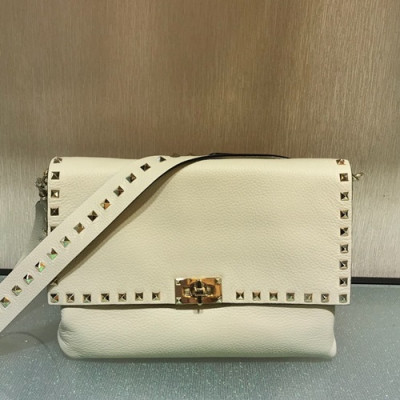 Valentino 2019 Leather Rockstud Shoudler Bag,28CM - 발렌티노 2019 레더 락스터드 숄더백,VTB0131,28CM,크림