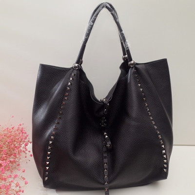 Valentino 2019 Leather Rockstud Tote Shopper Bag,33CM - 발렌티노 2019 레더 락스터드 토트 쇼퍼백,VTB0138,33CM,블랙