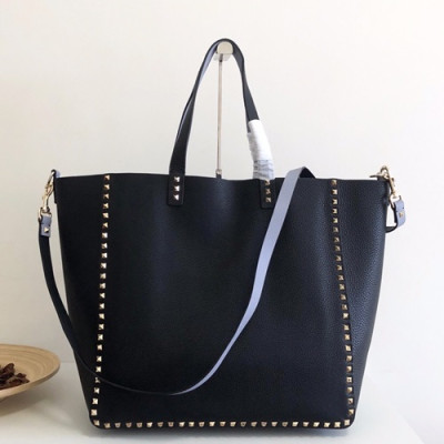 Valentino 2019 Leather Reversible Tote Shoulder Shopper Bag,36CM - 발렌티노 2019 레더 리버시블 토트 숄더 쇼퍼백,VTB0151,36CM,블랙+블루