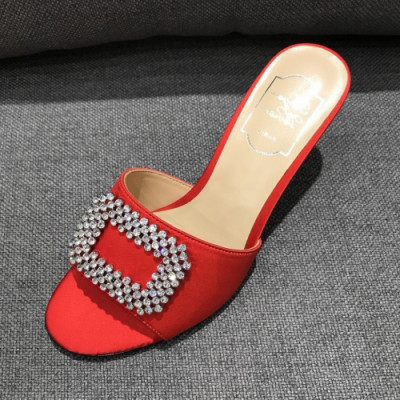 [커스텀급]Roger Vivier 2019 Ladies Signature Swarovski Logo Silk Slipper - 로저비비에 여성 시그니처 스와로브스키 로고 실크 슬리퍼 Rog0078x.Size(225 - 245).레드