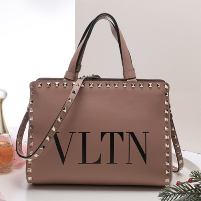 Valentino 2019 Leather VLTN Garavani Rockstud Tote Shoudler Bag,26CM - 발렌티노 2019 레더 VLTN 가라바니 락스터드 토트 숄더백, VTB0214,26CM,다크인디핑크