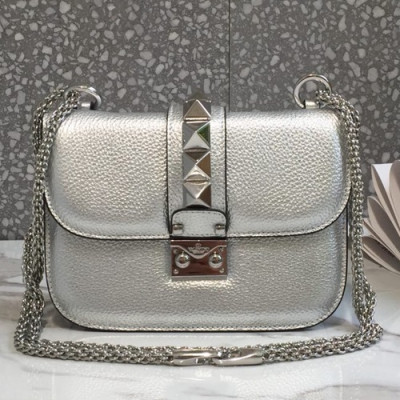 Valentino 2019 Leather Rockstud Box Shoudler Cross Bag,21/26CM - 발렌티노 2019 레더 락스터드 박스 숄더 크로스백, VTB0258,21/26CM,실버