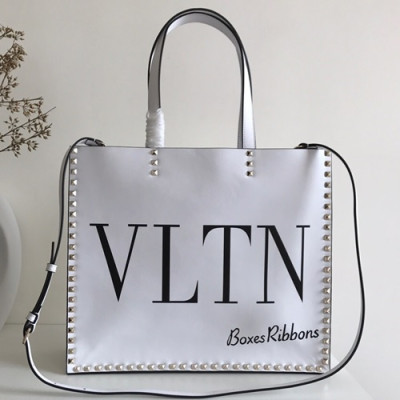 Valentino 2019 Leather VLTN Rockstud Tote Shoudler Bag,37CM - 발렌티노 2019 레더 VLTN 락스터드 토트 숄더백, 0978-VTB0260,37CM,화이트