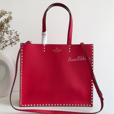 Valentino 2019 Leather Rockstud Tote Shoudler Bag,37CM - 발렌티노 2019 레더 락스터드 토트 숄더백, 0978-VTB0262,37CM,레드