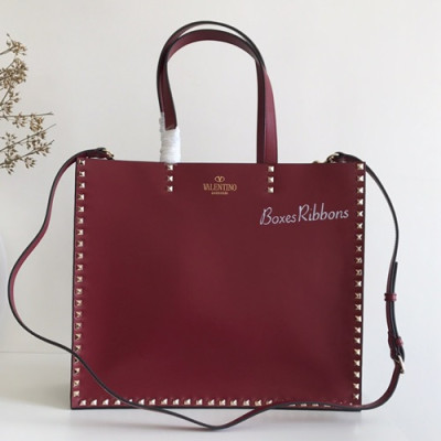 Valentino 2019 Leather Rockstud Tote Shoudler Bag,37CM - 발렌티노 2019 레더 락스터드 토트 숄더백, 0978-VTB0263,37CM,와인