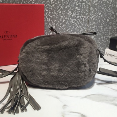 Valentino 2019 Fur & Leather Shoudler Cross Bag,21CM - 발렌티노 2019 퍼 & 레더 숄더 크로스백,VTB0362,21CM,다크그레이