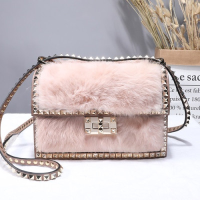 [러블리 봄신상]Valentino 2019 Fur & Leather Shoudler Cross Bag,21CM - 발렌티노 2019 퍼 & 레더 숄더 크로스백,VTB0367,21CM,핑크