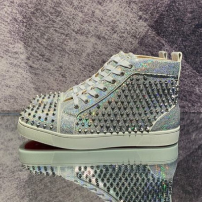 [럭셔리최고급]Christian Loubutin 2019 Mm/Wm Glitter High-top Leather Stud Sneakers  - 크리스챤루부탱 남자 글리터 하이탑 레더 스터드 스니커즈 Btin0051x.Size(225 - 285).실버