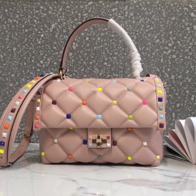 Valentino 2019 Leather Ruckstud Tote Shoudler Bag,23CM - 발렌티노 2019 레더 락스터드 토트 숄더백,0055-VTB0448,23CM,핑크