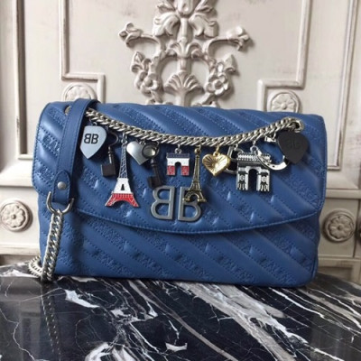 [매장판]Balenciaga 2019 Lock Round Leather Chain Shoulder Bag,27CM - 발렌시아가 2019 락 라운드 레더 체인 숄더백,BGB0176,27CM,블루