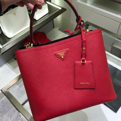 Prada 2019 Double Saffiano Tote Shoulder Bag,27cm - 프라다 2019 여성용 두블레 사피아노 토트 숄더백 ,1BA211-4,27cm,레드