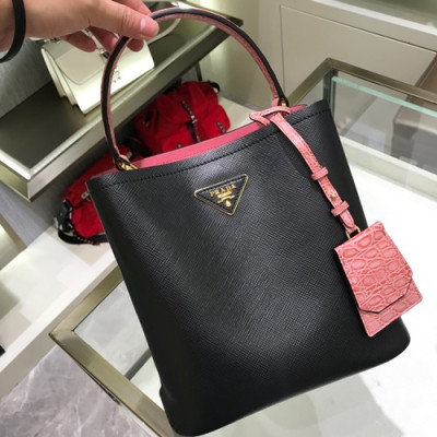 Prada 2019 Double Saffiano Tote Shoulder Bag,23cm - 프라다 2019 여성용 두블레 사피아노 토트 숄더백 ,1BA212-11,23cm,블랙+핑크