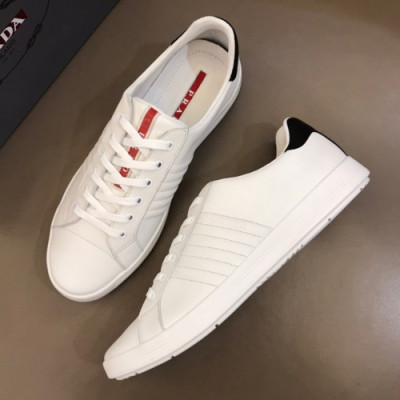 [베이직템]Prada 2019 Mens Business Logo Leather Sneakers - 프라다 남성 비지니스 로고 레더 스니커즈 Pra0581x.Size(240 - 265).화이트