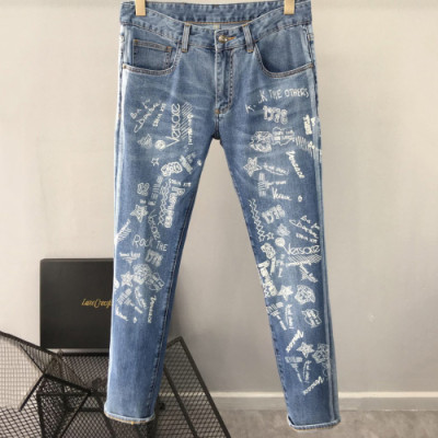 [프리미엄]Versace 2019 Mens Graffity Denim Pants - 베르사체 남성 그래피티 데님 팬츠 Ver0220x.Size(29-36).블루