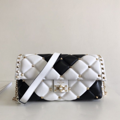 Valentino 2019 Leather Garavani CandyStud Chain Shoudler Bag,27CM - 발렌티노 2019 레더 가라바니 캔디스터드 체인 숄더백,VTB0489,27CM,화이트+블랙