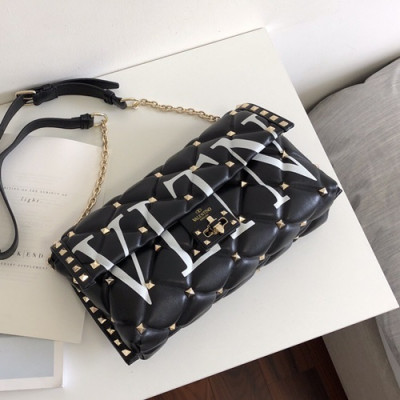 Valentino 2019 Leather Garavani CandyStud Chain Shoudler Bag,27CM - 발렌티노 2019 레더 가라바니 캔디스터드 체인 숄더백,VTB0492,27CM,블랙