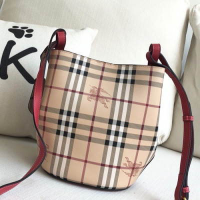 Burberry 2019 Check Bucket Shoulder Bag, 23.5cm - 버버리 2019 체크 버킷 숄더백,BURB0214,23.5cm,핑크레드