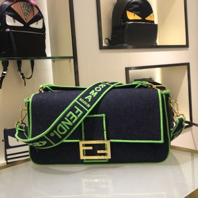 Fendi 2019 Baguette Denim Tote Shoulder Bag, 32cm - 펜디 2019 바게트 데님 토트 숄더백,FENB0091,32cm,네이비+그린