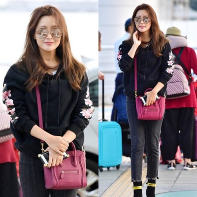 Celine Nano Luggage Leather Tote Shoulder Bag,20CM - 셀린느 나노 러기지 레더 토트 숄더백 ,189243-11,20CM,핫핑크 - 김희선