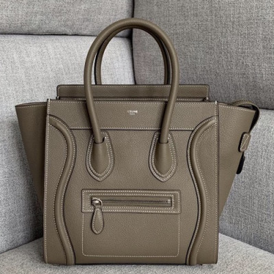 Celine Micro Luggage Leather Tote Shoulder Bag,26.5CM - 셀린느 마이크로 러기지 레더 토트 숄더백 ,189793-2,26.5CM,카키그레이